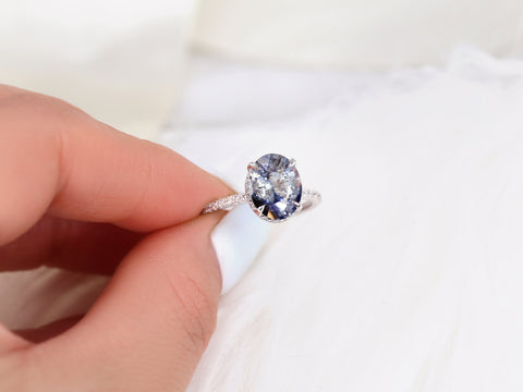 3.77ct Ready to Ship Low Viviana 14kt White Gold Tsunami Galaxy Blue Sapphire Oval Scarf Halo Ring - Rosados Box