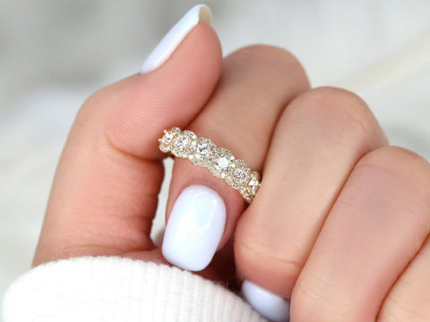 Fauna 14kt Gold Diamond Round Halo Halfway Eternity Ring - Rosados Box