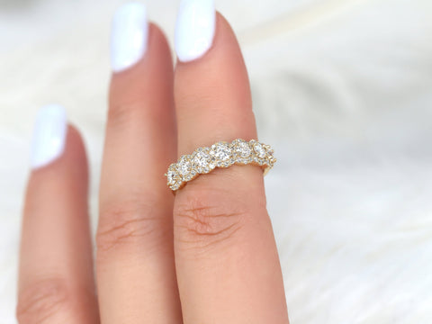 Fauna 14kt Gold Diamond Round Halo Halfway Eternity Ring - Rosados Box