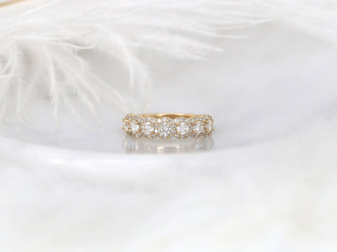 Fauna 14kt Gold Diamond Round Halo Halfway Eternity Ring - Rosados Box