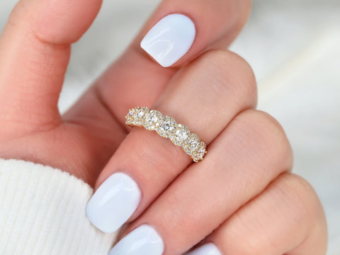 Fauna 14kt Gold Diamond Round Halo Halfway Eternity Ring - Rosados Box