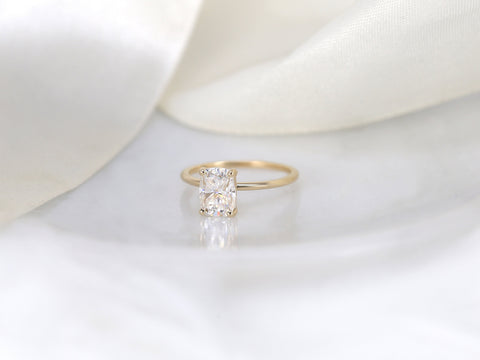 1.50ct Lola 8x6mm 14kt Gold Moissanite Ultra Dainty Elongated Cushion Solitaire Ring - Rosados Box