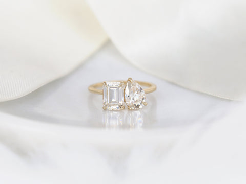 3.25cts Gemini 8x6mm + 9x6mm 14kt Gold Moissanite Toi Et Moi Two Stone Ring - Rosados Box