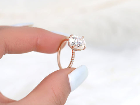 4.20ct EXTRA LOW Viviana 11x9mm 14kt Moissanite Diamond Oval Hidden Halo Ring - Rosados Box