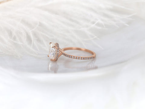 4.20ct EXTRA LOW Viviana 11x9mm 14kt Moissanite Diamond Oval Hidden Halo Ring - Rosados Box