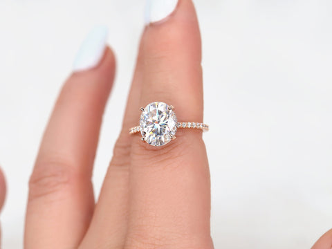 4.20ct EXTRA LOW Viviana 11x9mm 14kt Rose Gold Moissanite Diamond Scarf Halo Oval Ring,Oval Engagement Ring,Oval Solitaire Ring,Hidden Halo