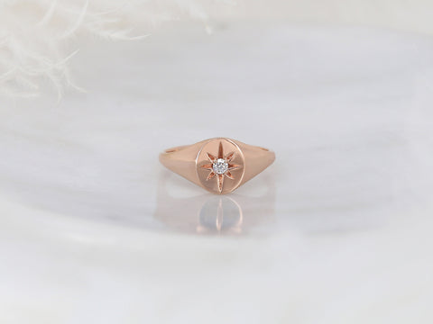Estrella 14kt Rose Gold Diamond Star Signet Ring - Rosados Box