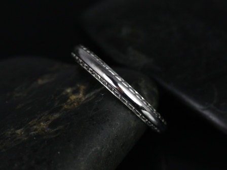 Ready to Ship Alexis 14kt White Gold Vintage Engraved Leaves Wide Knife Edge ALMOST Eternity Ring