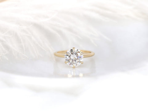 2.70cts Skinny Webster 9mm 14kt Gold Moissanite 6 Prong Dainty Round Solitaire Ring - Rosados Box