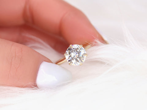 2.70cts Skinny Webster 9mm 14kt Gold Moissanite 6 Prong Dainty Round Solitaire Ring - Rosados Box