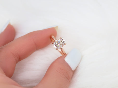 2.50ct Ready to Ship Dakota 2MM 10x7mm 14kt YELLOW Gold Forever One DEF Moissanite 4 Prong Oval Solitaire Engagement Ring - Rosados Box