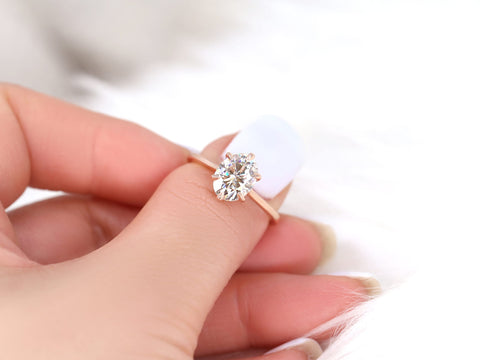 2ct Skinny Lexus 9x7mm 14kt Gold Moissanite Six Prong Oval Solitaire Ring - Rosados Box