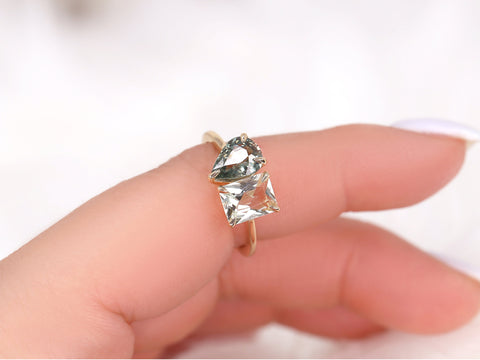 2.62cts Gemini 8x6mm + 9x6mm 14kt Gold Unique Sapphire Amethyst Toi Et Moi Ring - Rosados Box