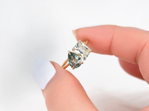 2.62cts Gemini 8x6mm + 9x6mm 14kt Gold Unique Sapphire Amethyst Toi Et Moi Ring - Rosados Box