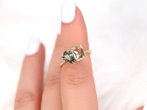 2.62cts Gemini 8x6mm + 9x6mm 14kt Gold Unique Sapphire Amethyst Toi Et Moi Ring - Rosados Box