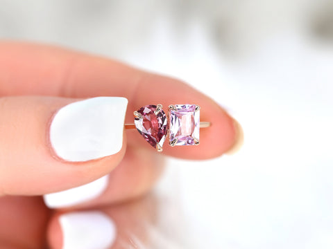 2.71cts Gemini 14kt Rose Gold Tickle Pink Sapphire Toi Et Moi Ring - Rosados Box