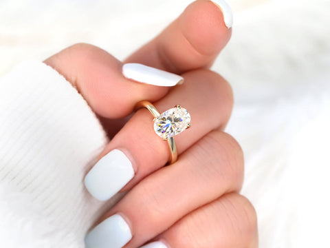 3ct Dakota 2MM 11x7mm 14kt Gold Moissanite Oval Solitaire Engagement Ring - Rosados Box