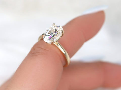 3ct Dakota 2MM 11x7mm 14kt Gold Moissanite Oval Solitaire Engagement Ring - Rosados Box