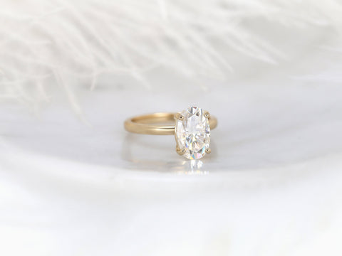 3ct Dakota 2MM 11x7mm 14kt Gold Moissanite Oval Solitaire Engagement Ring - Rosados Box