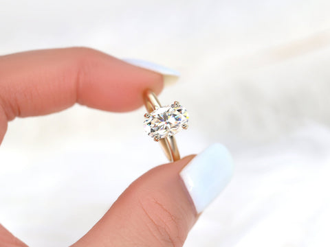 3ct Dakota 2MM 11x7mm 14kt Gold Moissanite Oval Solitaire Engagement Ring - Rosados Box
