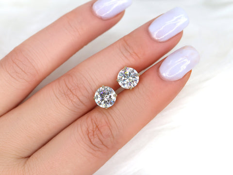 Ready to Ship Donna 7mm 14kt YELLOW Gold Moissanite Leaf Gallery Basket Round Stud Earrings,Round Earrings,Round Studs,Stud Earrings - Rosados Box