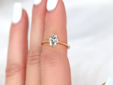 1.50ct Skinny Lexus 8x6mm 14kt Gold Moissanite 6 Prong Oval Solitaire Ring,Minimalist Oval Engagement Ring,Cathedral Solitaire Ring