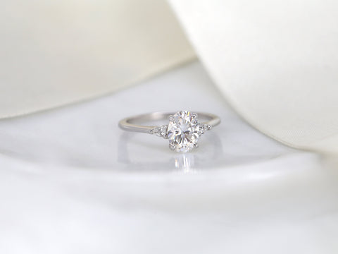 1.50ct Ready to Ship Petite Emery 8x6mm 14kt YELLOW Gold Moissanite Diamond 3 Stone Oval Engagement Ring,Three Stone Ring