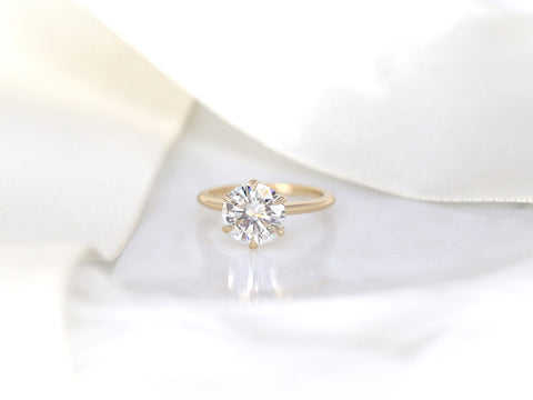 2.70cts Skinny Webster 9mm 14kt Gold Moissanite 6 Prong Dainty Round Solitaire Ring - Rosados Box
