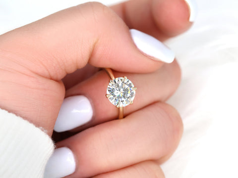 2.70cts Skinny Webster 9mm 14kt Gold Moissanite 6 Prong Dainty Round Solitaire Ring - Rosados Box