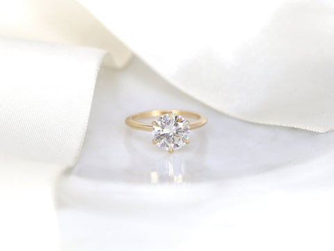 2.70cts Skinny Webster 9mm 14kt Gold Moissanite 6 Prong Dainty Round Solitaire Ring - Rosados Box