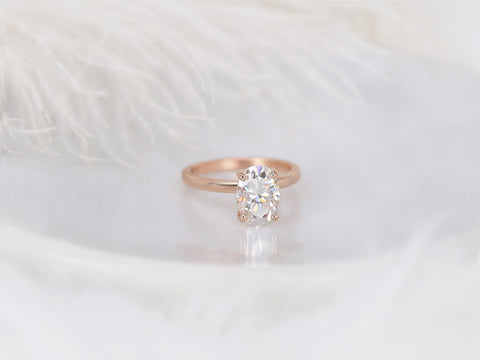 2.50ct Ready to Ship Dakota 2MM 10x7mm 14kt YELLOW Gold Forever One DEF Moissanite 4 Prong Oval Solitaire Engagement Ring - Rosados Box