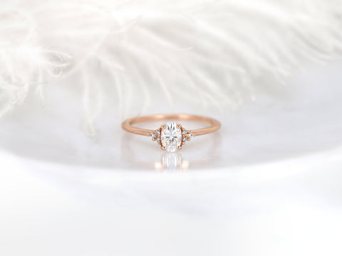 0.50ct Juniper 6x4mm 14kt Gold Moissanite Diamond Oval Cluster Ring - Rosados Box