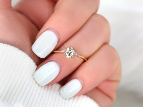 0.50ct Juniper 6x4mm 14kt Rose Gold Moissanite Diamond 3 Stone Oval Ring,Dainty Oval Cluster Ring,Art Deco Engagement Ring,Anniversary Gift