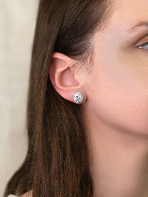 4ct Rheine 14kt Gold Moissanite Diamonds Cushion Halo Stud Earrings - Rosados Box