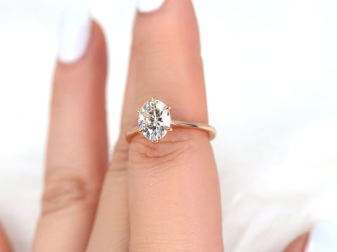 2ct Skinny Lexus 9x7mm 14kt Gold Moissanite Six Prong Oval Solitaire Ring - Rosados Box