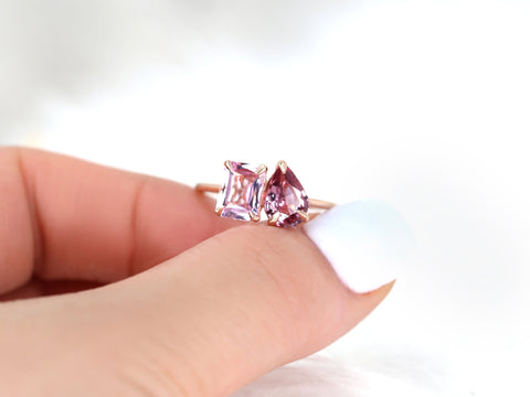 2.71cts Gemini 14kt Rose Gold Tickle Pink Sapphire Toi Et Moi Ring - Rosados Box