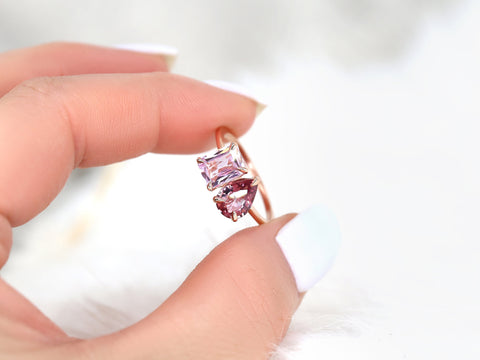 2.71cts Gemini 14kt Rose Gold Tickle Pink Sapphire Toi Et Moi Ring - Rosados Box