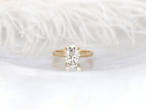 3ct Dakota 2MM 11x7mm 14kt Gold Moissanite Oval Solitaire Engagement Ring - Rosados Box