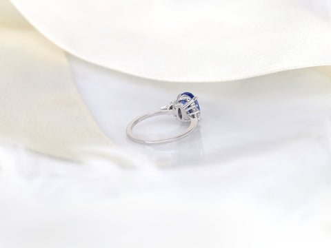 2.49ct Ready to Ship Petite Thea 14kt White Gold Cornflower Blue Sapphire Diamond Three Stone Oval Ring - Rosados Box