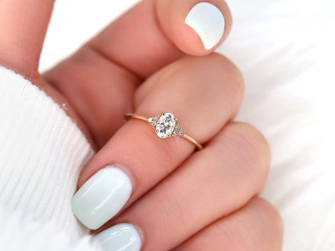 0.50ct Juniper 6x4mm 14kt Rose Gold Moissanite Diamond 3 Stone Oval Ring,Dainty Oval Cluster Ring,Art Deco Engagement Ring,Anniversary Gift