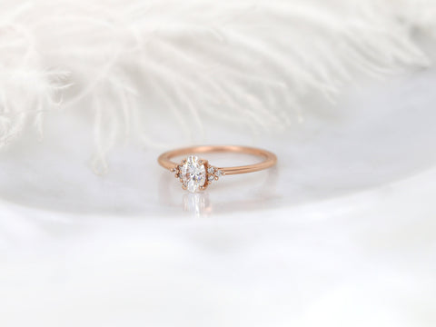 0.50ct Juniper 6x4mm 14kt Gold Moissanite Diamond Oval Cluster Ring - Rosados Box