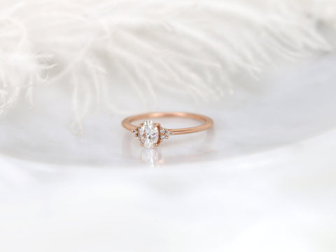 0.50ct Juniper 6x4mm 14kt Rose Gold Moissanite Diamond 3 Stone Oval Ring,Dainty Oval Cluster Ring,Art Deco Engagement Ring,Anniversary Gift