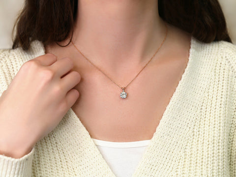 2ct Ready to Ship Nicole 14kt ROSE Gold 8mm Moissanite Diamond Necklace - Rosados Box