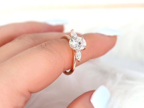 2ct Enya 9x7mm 14kt Rose Gold Moissanite Diamond 3 Stone Oval Engagement Ring,Three Stone Oval Ring,Unique Oval Ring,Anniversary Gift