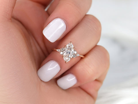 1.75ct Petite Meadow 12x6mm 14kt Gold Moissanite Diamonds Marquise Cluster Ring - Rosados Box