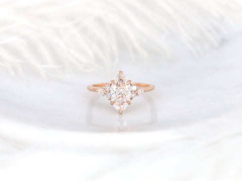 1.75ct Petite Meadow 12x6mm 14kt Gold Moissanite Diamonds Marquise Cluster Ring - Rosados Box