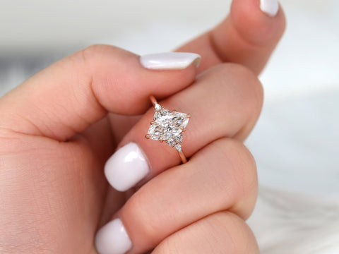 1.75ct Petite Meadow 12x6mm 14kt Gold Moissanite Diamonds Marquise Cluster Ring - Rosados Box