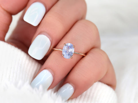 1.94ct Ready to Ship Layla 14kt Rose Gold Cornflower Galaxy Sapphire Minimalist Oval Solitaire Engagement Ring - Rosados Box