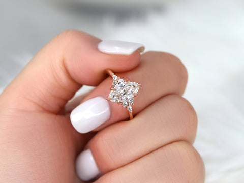 1.75ct Petite Meadow 12x6mm 14kt Gold Moissanite Diamonds Marquise Cluster Ring - Rosados Box