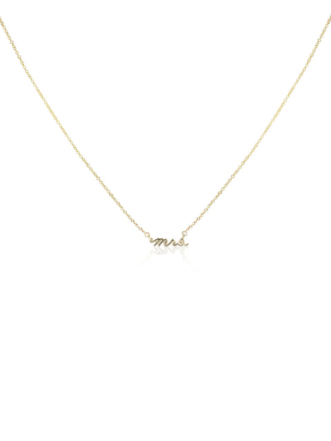 Mrs 14kt Solid Gold Dainty Minimalist Necklace - Rosados Box